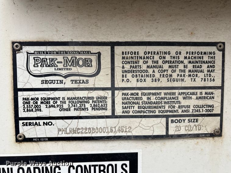 image for item EV2560 2013 Crane Carrier Low Entry refuse truck