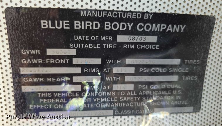 image for item FI0684 2004 Bluebird school bus