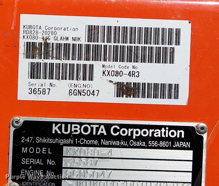 image for item FK0538 2016 Kubota KX080-4 mini excavator