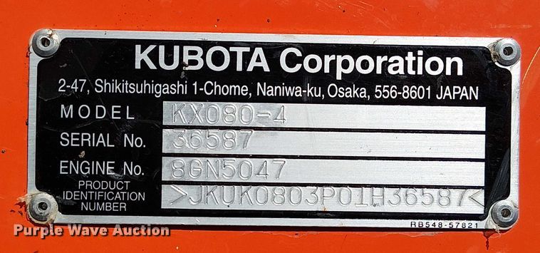 image for item FK0538 2016 Kubota KX080-4 mini excavator