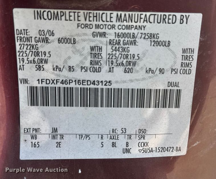 image for item FK0578 2006 Ford F450 truck cab and chassis