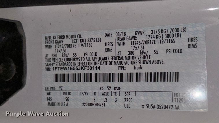 image for item NA9900 2018 Ford F150 XL SuperCrew pickup truck