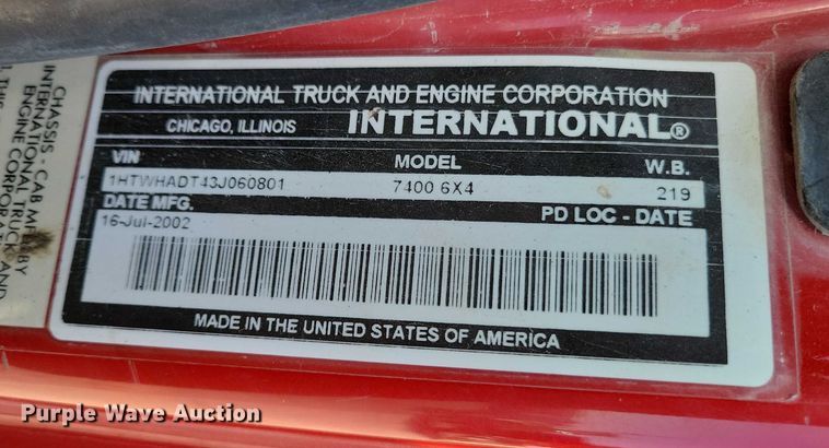 image for item NO9770 2003 International 7400 dump truck