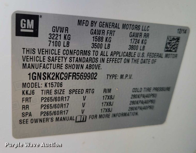 image for item NO9775 2015 Chevrolet Tahoe Police SUV