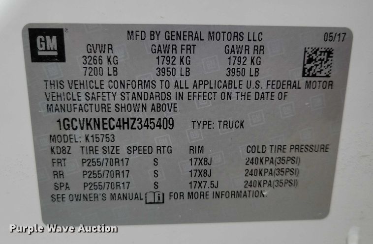 image for item NO9786 2017 Chevrolet Silverado 1500 Double Cab pickup truck