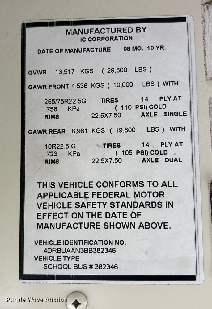 image for item YA1460 2011 IC PB105 school bus