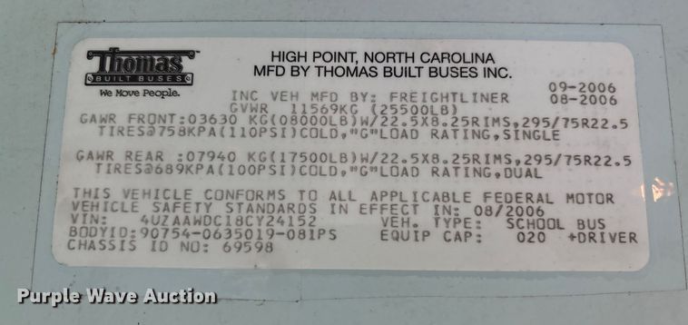 image for item YA1462 2008 Freightliner FS65 school bus