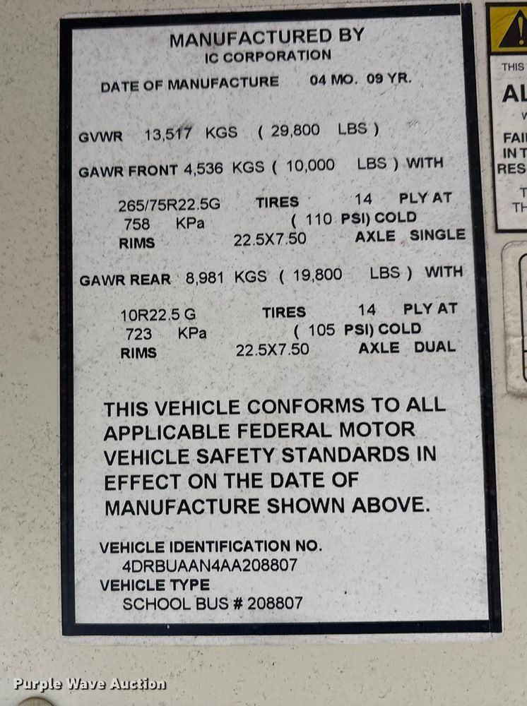 image for item YA1469 2010 IC PB105 school bus