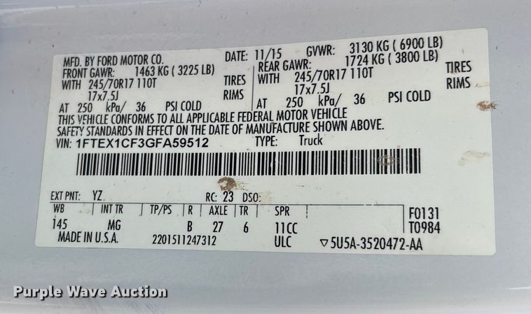 image for item DK0133 2016 Ford F150 SuperCab pickup truck