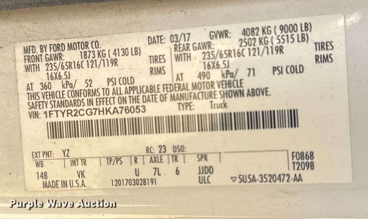 image for item DQ4125 2017 Ford Transit 250 delivery van