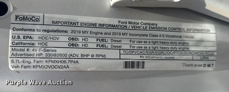 image for item DQ4134 2019 Ford F550 Super Duty XL truck cab and chassis