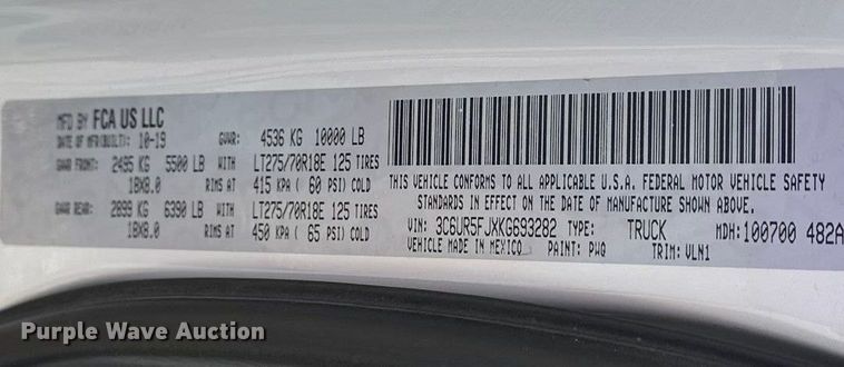 image for item DQ7715 2019 RAM 2500 Crew Cab pickup truck