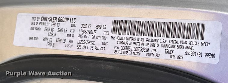 image for item DQ7720 2013 RAM 2500 Crew Cab pickup truck