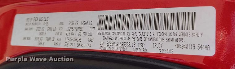 image for item DT0773 2016 RAM 3500 Crew Cab flatbed pickup truck