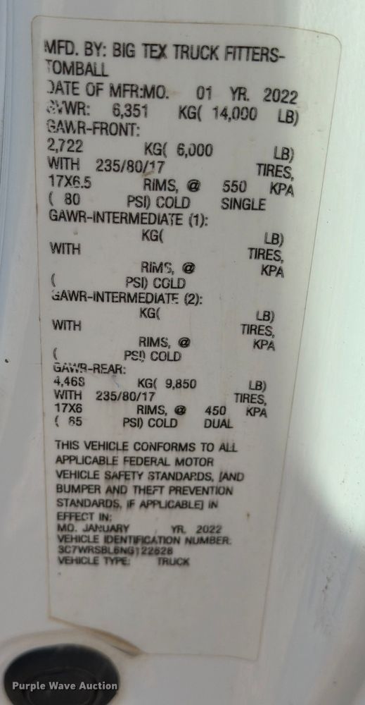 image for item DX5882 2022 RAM 3500 flatbed truck