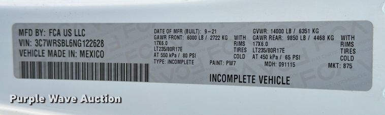 image for item DX5882 2022 RAM 3500 flatbed truck