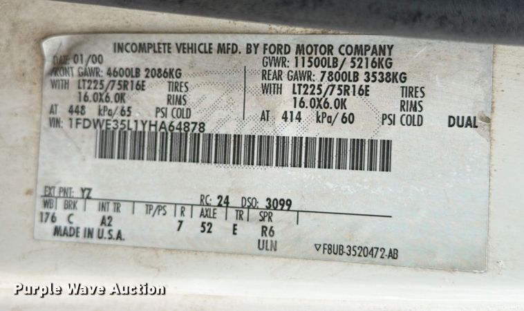 image for item DX5887 2000 Ford E350 box truck