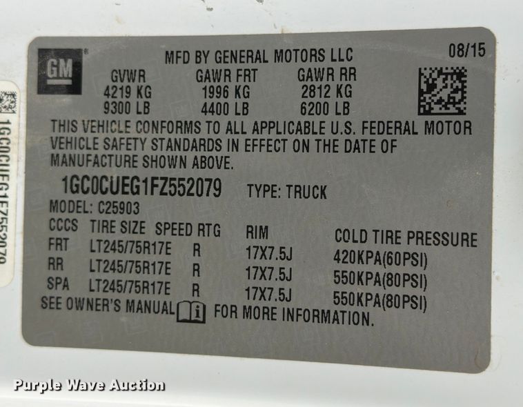 image for item DX5888 2015 Chevrolet Silverado 2500HD pickup truck