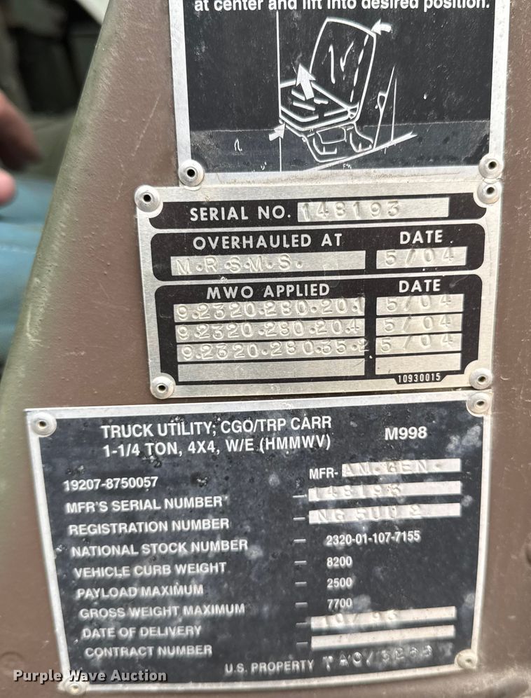 image for item EA2015 2004 AM General M998 SUV