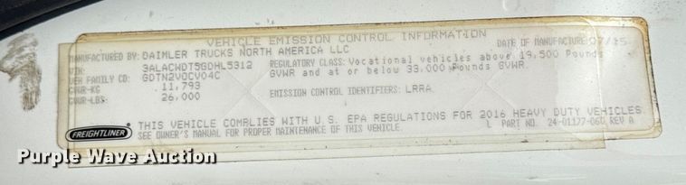 image for item EA2101 2016 Freightliner M2 box truck