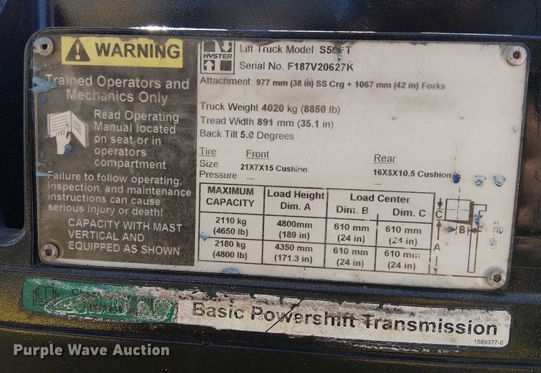 image for item EC1347 2012 Hyster S50 forklift