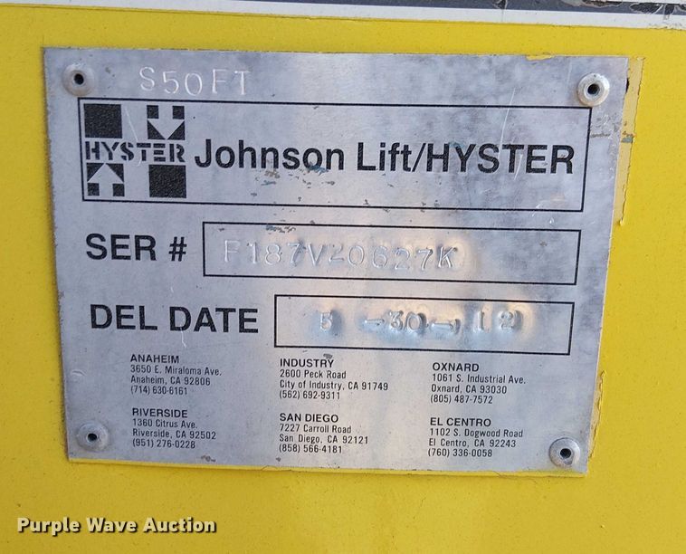 image for item EC1347 2012 Hyster S50 forklift