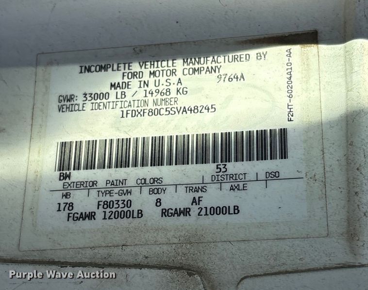 image for item EC8077 1995 Ford F800 digger derrick truck