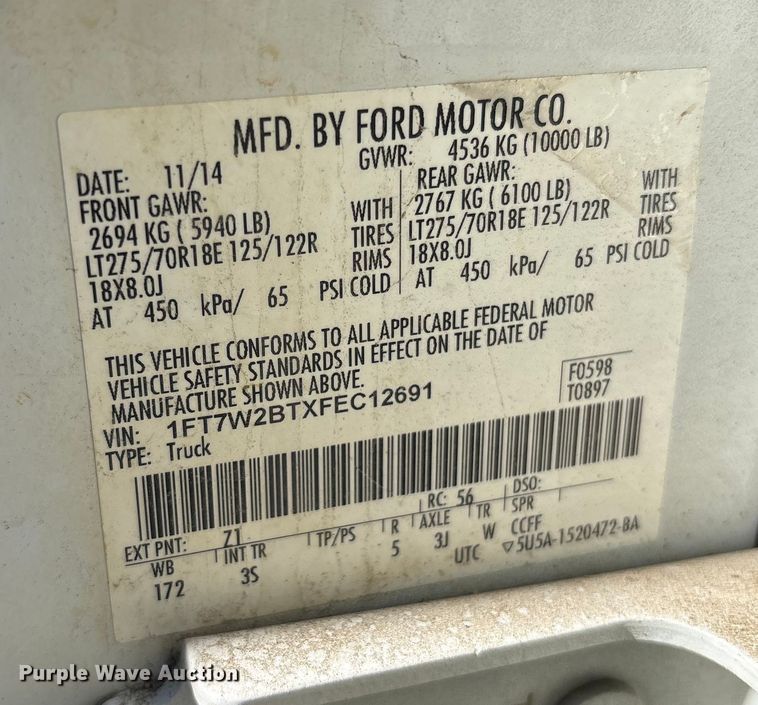 image for item EC8122 2015 Ford F250 Super Duty XLT Crew Cab utility bed pickup truck