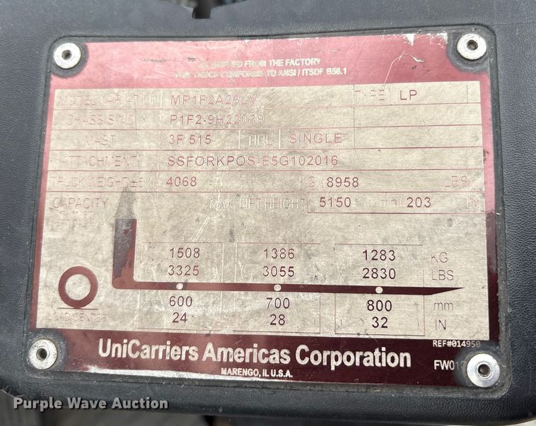 image for item EC8134 2017 UniCarriers PF50 forklift