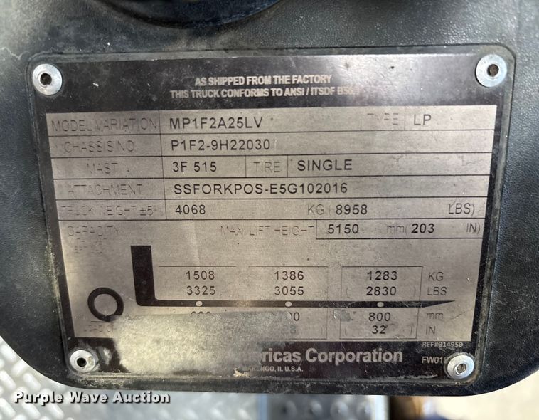 image for item EC8157 2017 UniCarriers PF50 forklift