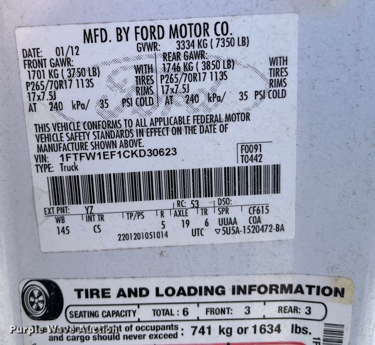 image for item ED2361 2012 Ford F150 XL SuperCrew pickup truck