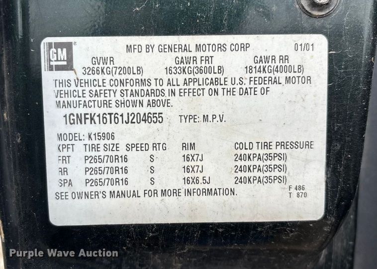 image for item ED2404 2001 Chevrolet Suburban 1500 SUV