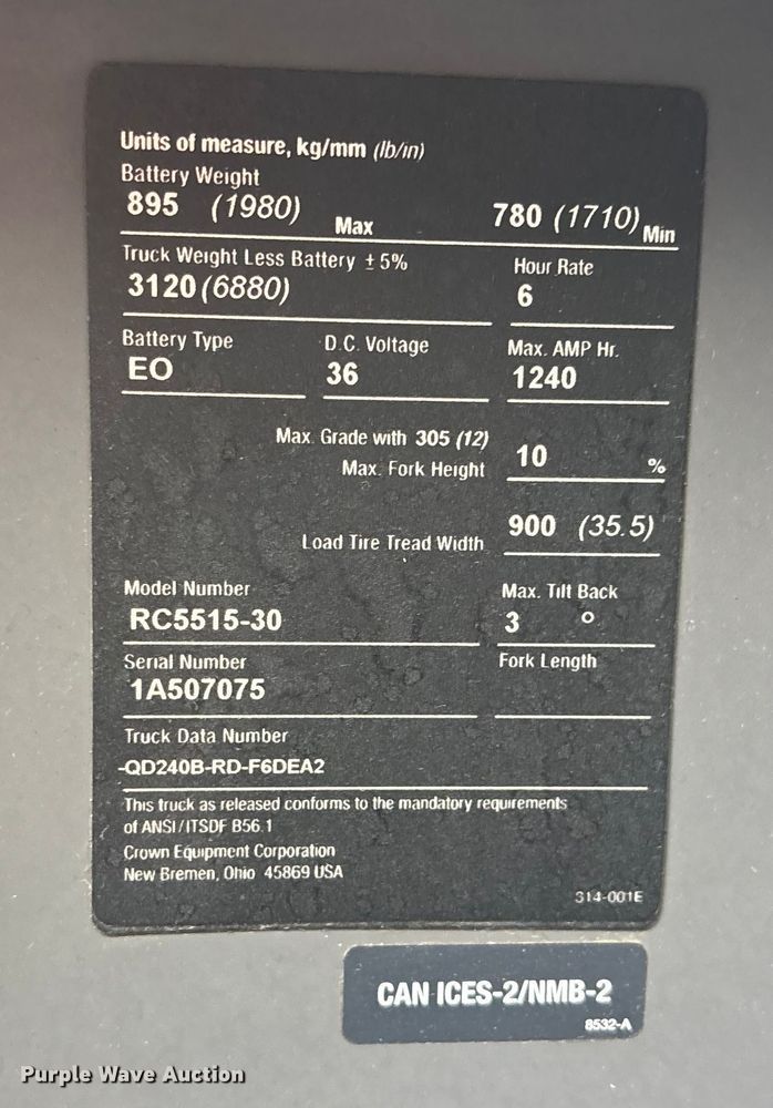 image for item EE4156 2017 Crown RC5515-30 forklift