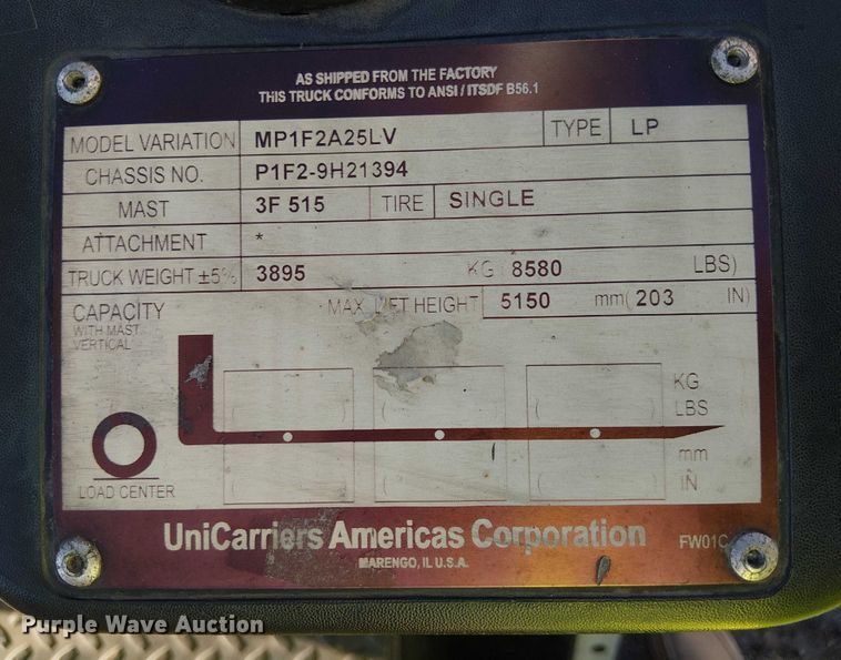 image for item EE4989 2016 UniCarriers PF50 forklift