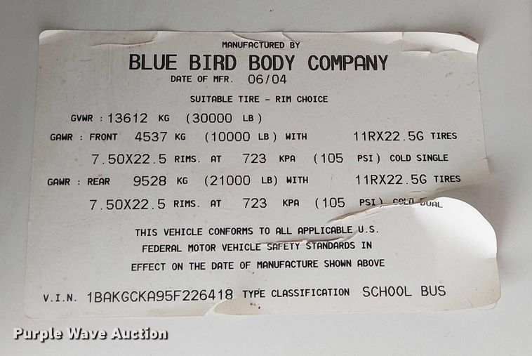 image for item EE5001 2005 Blue Bird School Bus school bus