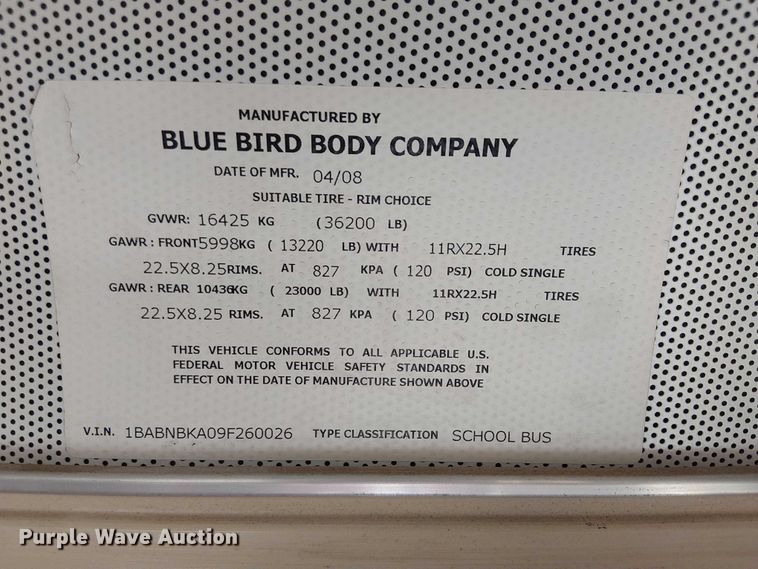 image for item EE5002 2009 Blue Bird All American school bus