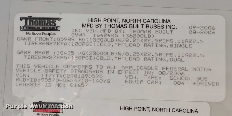 image for item EE5003 2008 Thomas Built HDX school bus