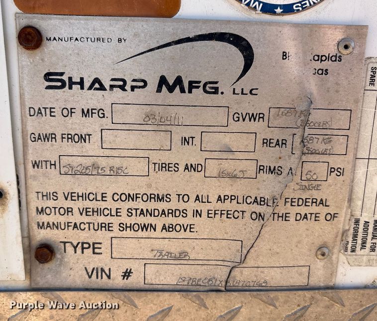 image for item EF6205 2011 Sharp Manufacturing enclosed cargo trailer