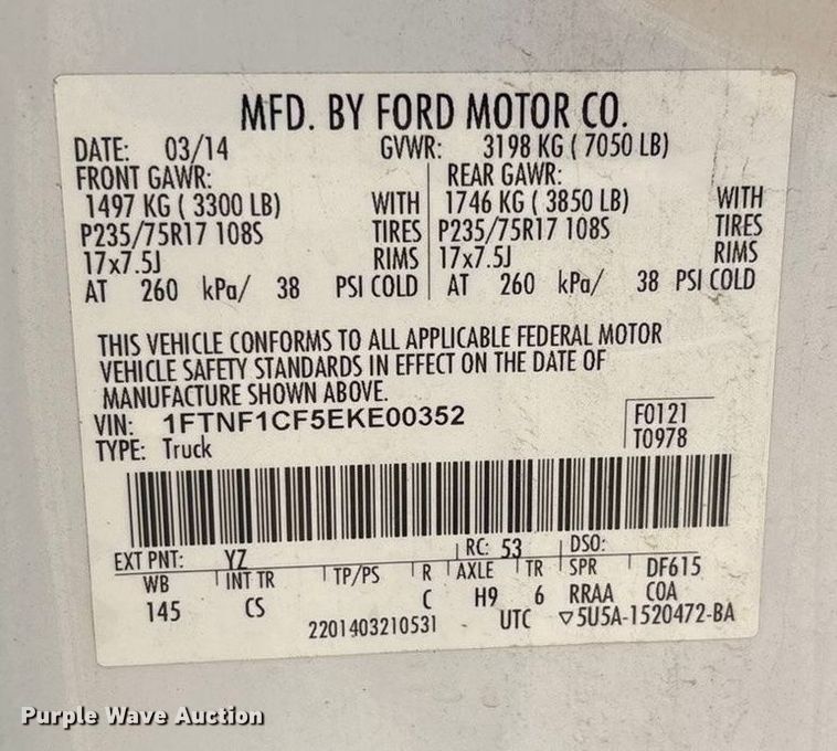 image for item EF6208 2014 Ford F150 pickup truck