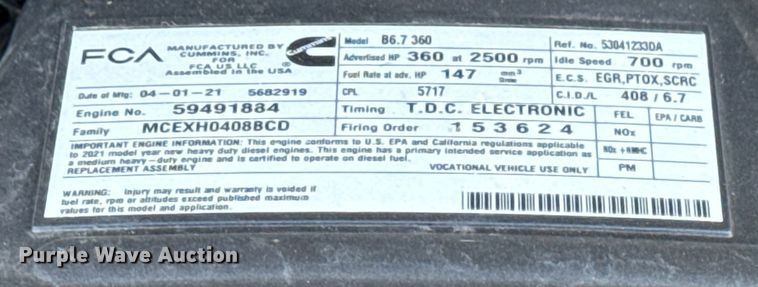 image for item EG1740 2021 RAM 5500 truck cab and chassis