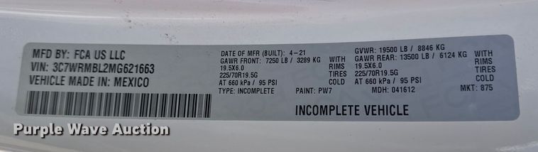 image for item EG1740 2021 RAM 5500 truck cab and chassis