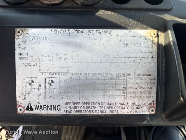 image for item EG1759 2002 Toyota 7FDAU50 forklift