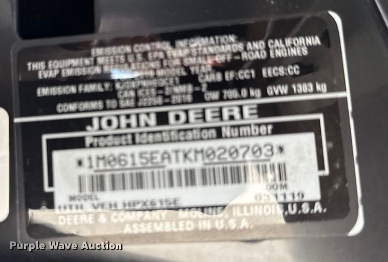 image for item EG6136 2018 John Deere Gator HPX615E utility vehicle