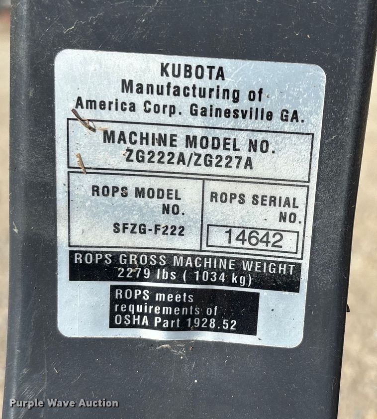 image for item EJ7722 Kubota ZG227A ZTR lawn mower