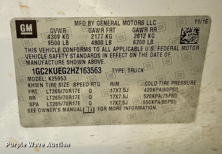 image for item EN0707 2017 Chevrolet Silverado 2500HD Double Cab pickup truck