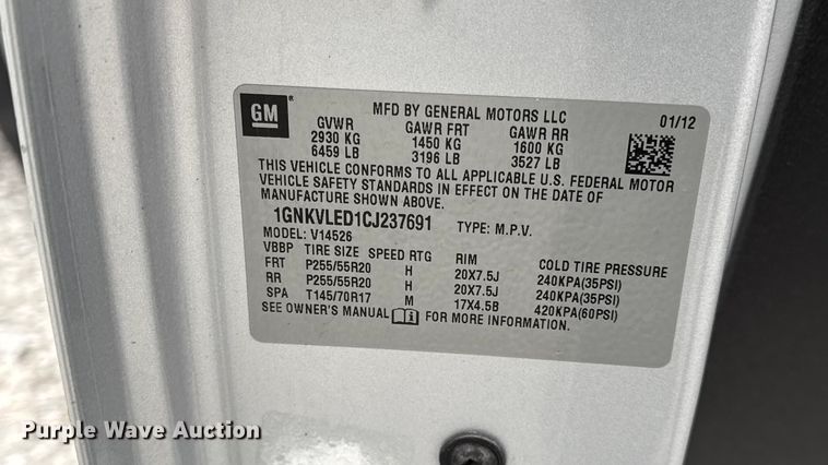 image for item EN0715 2012 Chevrolet Traverse LTZ SUV