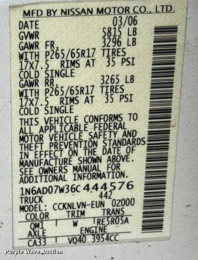 image for item EN0718 2006 Nissan Frontier LE Crew Cab pickup truck