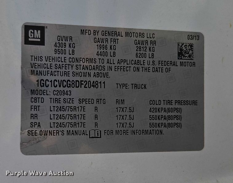 image for item EO4814 2013 Chevrolet Silverado 2500HD Crew Cab utility bed pickup truck