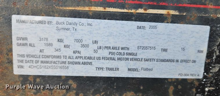 image for item EO4820 2005 Buck Dandy utility trailer