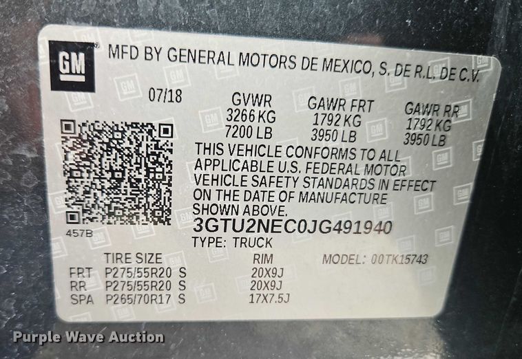 image for item EO4828 2018 GMC Sierra 1500 SLT Crew Cab pickup truck